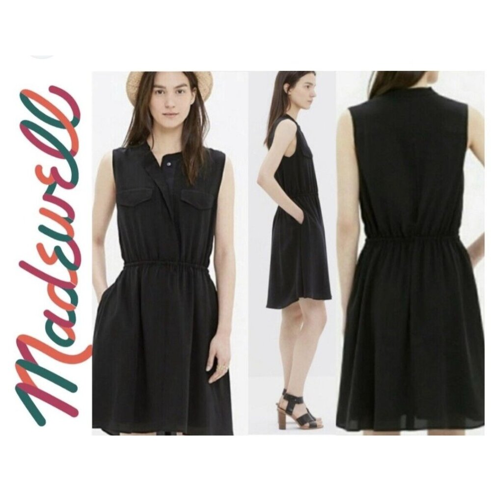 Madewell 1937 Black Silk Sleeveless Button-Front Dress XS - Picture 1 of 10